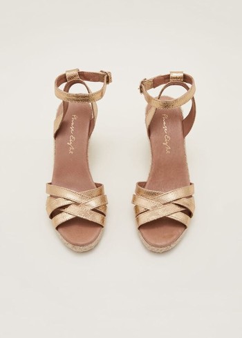 Phase Eight Leather Strappy Espadrille Heels Gold Canada | MFHLRA-315